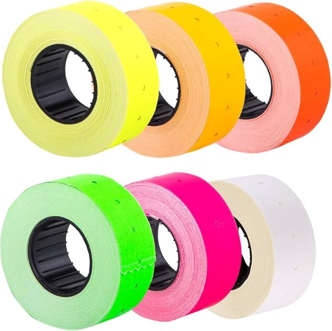 (6 Rolls - 6000 pcs) 0.82" x 0.47" (21 x 12 mm) Multi-Colored Paper Sticker 6 Colors Price Gun Pricemarker Labels MX-5500 (Mix 1)