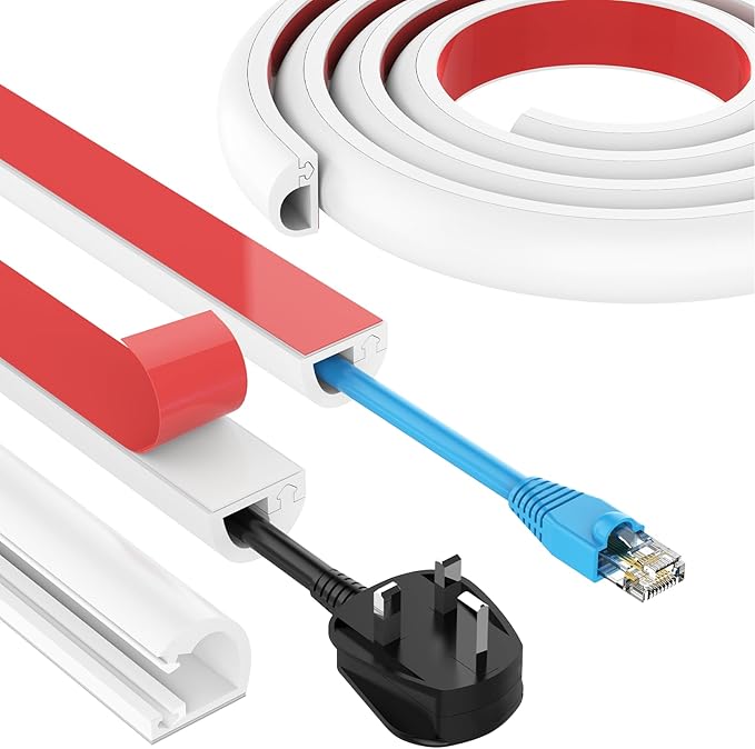 118 Inch Wall Cord Hider, Silicone Self Adhesive Cable Hider Cord Cover, Flexible Wire Covers for Cords Cable Cover Cable Concealer for Wires W0.59” H0.39” White