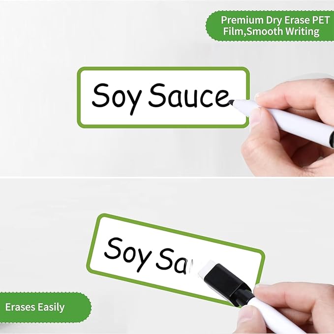 Reusable Dry Erase Labels Sticky Notes for Storage Bins Organizing Jar Pantry, Waterproof Removable Label Stickers for Kitchen Office School All Purpose Use (1.25 * 3.5 inches Mullticolor)