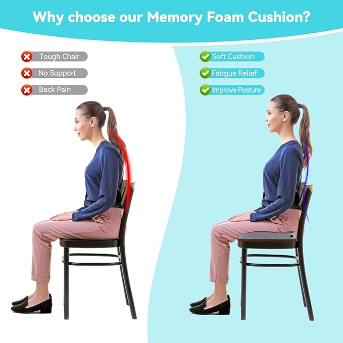 Seat Cushions for Office Chairs Wheelchair Cushion for Long Sitting Back Pain，Memory Foam Seat Car Computer Desk Chair Cushion，Coccyx Cushion for Tailbone Pain Relief Office Chair Butt Pillow Brown