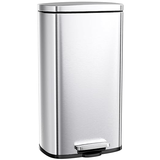 Arlopu 13.2 Gallon Step Trash Can, Stainless Steel Garbage Bin, Soft-Close Rubbish Bin with Removable Plastic Inner Bucket, Fingerprint-Proof, Lid Dustbin, Suit for Kitchen Home (Silver, 50L)