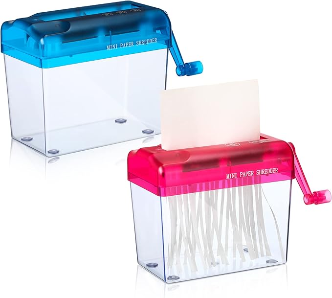 2 Pcs Manual Paper Shredder Mini Hand Shredder Portable Shredder A6 Documents Paper Cutting Tool Mini Cutting Machine Small Desktop Stationery Paper Cutter with 1.5L Basket for Office School Home