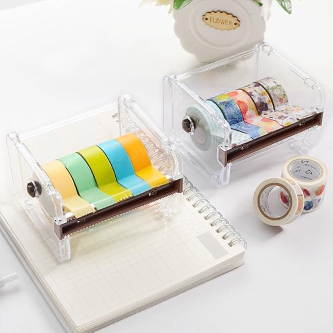 2 Packs Washi Tape Dispenser Cutter,Roll Tape Holder Organizer,Masking Tape Desktop Tape DIY Sticker Roll Tape Cutter,Washi Tape Box Holder Storage