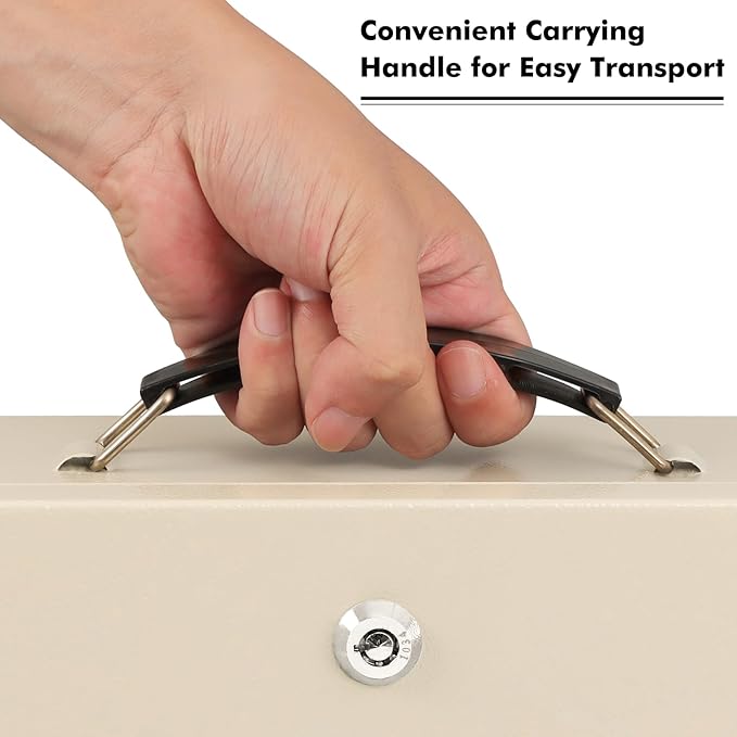 KYODOLED Fireproof Document Box with Key Lock, Safe Storage Box for Valuables, Fire Resistance Security, Fireproof Lock Box for Passport, Cash, Tablet 13.2'' x 11'' x 4.13'' Beige