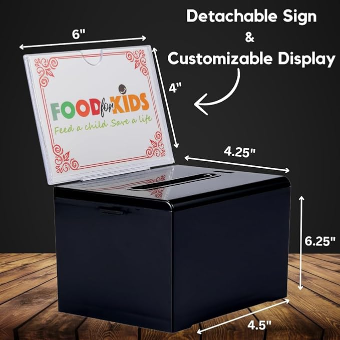 Adir Suggestion Box with Slot and Lock – Acrylic Donation Box for Fundraising, Drawing Box for Raffle, Funraiser Box, Tip Box with Lock - 6.25x4.5x 4 Inches voting box with slot and Sign Holder