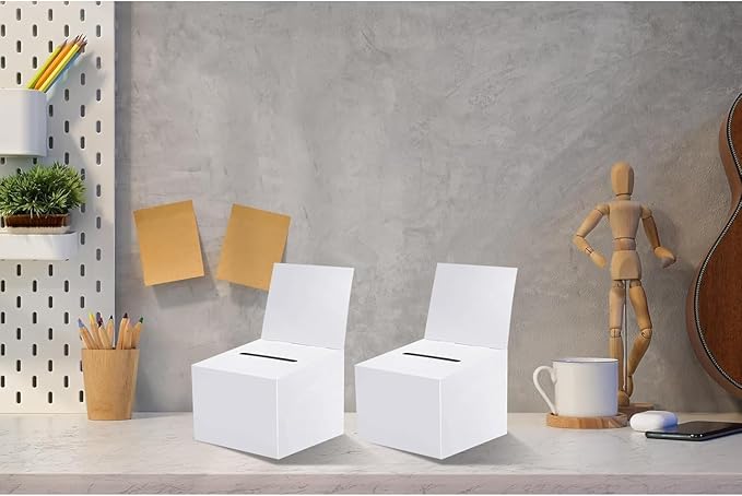 Raffle Boxes Ballot Box for Fundraising,Cardboard Box with Slot for Ticket and Removable Header Donation Boxes for Collecting Business Card Voting Contest (White 24 PCS, 6.5×4.5×4.5inch)