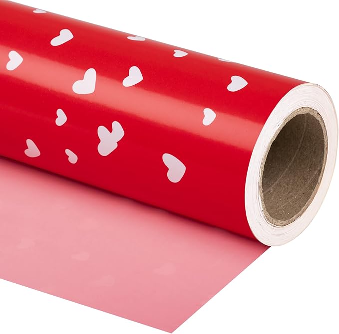 WRAPAHOLIC Reversible Jumbo Valentine's Day Wrapping Paper Roll - 30 Inch X 100 Feet Red Sweet Heart Wrapping Paper for Wedding, Valentine's Day, Mother's Day, Bridal Shower
