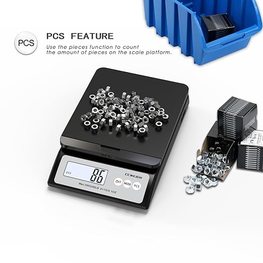 Digital Postal Scale 30kg/66lb - Shipping Scale with Removable Top Cover for Odd-Shaped Items (Envelopes, Spheres, etc.) | 6 Units Conversion, AC Adapter Included, Tare Function, LCD Display