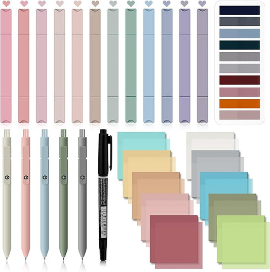 Jutom 38 Pcs Bible Journaling Study Kit for Women, Book Annotation Supplies with Highlighters Pens, Tabs, Sticky Notes, Markers for Christian Office Bible Study Supplies(Earth Tones,Square)