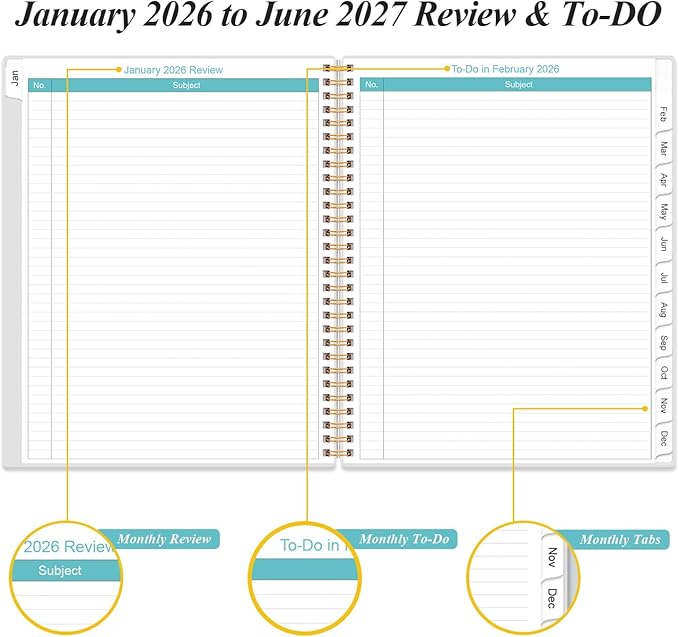 2026-2027 Monthly Planner - 18 Monthly Calendar, January 2026 - June 2027, Two Pages Per Month, 9" x11" Planner with Tabs, Strong Twin-Wire Binding, Inner Pocket, Rose Flowers