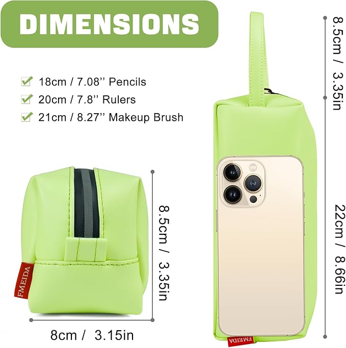 Fmeida Pencil Case Pencil Bag Green Pencil Pouch PU Leather Pen Case Pen Holder Stationery Organizer Pouch Zipper Bag for Pencils Pens Markers Makeups