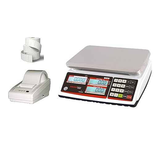 VisionTechShop TVP-60B Price Computing Scale, Lb/Oz/Kg Switchable, 60lb Capacity, 0.01lb Readability, NTEP Legal for Trade, NSF Certified LP-50 Thermal Label Printer, 1 Case of Labels LST8060