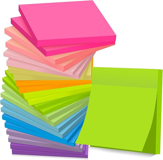 (24 Pads) Sticky Notes 3x3 in Post, 12 Bright Colors Self-Stick Note Pads it, Strong Adhesive, Easy to Post for Home, Office, Notebook