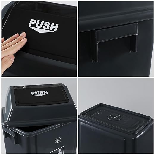 4-Pack 16 Gollon Large Garbage Cans with Lids, Plastic Outdoor Trash Bin, Grey