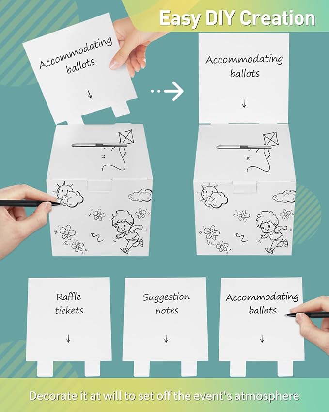 Uniclife 3 Pack Ballot Boxes with Slot 6" x 6" x 6" Suggestion Box Raffle Boxes Donation Box for Fundraising White Cardboard Boxes with Removable Header for Business Voting Collecting Card