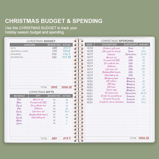 Budget Planner - Monthly Budget Book with Expense Tracker Notebook, Undated 12 Month Bill Organizer & Finance Planner to Manage Your Money, Account Book with Colorful Tabs, 8" x 9.5", Green