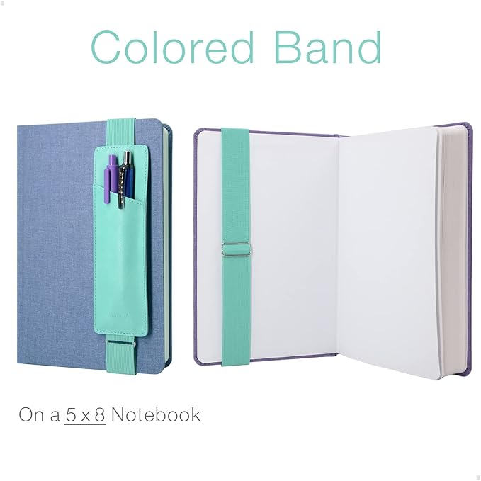 Adjustable Elastic Band Pen Holder, Pencil Holder, Pen Sleeve Pouch for Hardcover Journals, Notebooks, Planners, Binders, Fit Notebooks from 8" to 11” in Height, PU Leather, Detachable, Mint