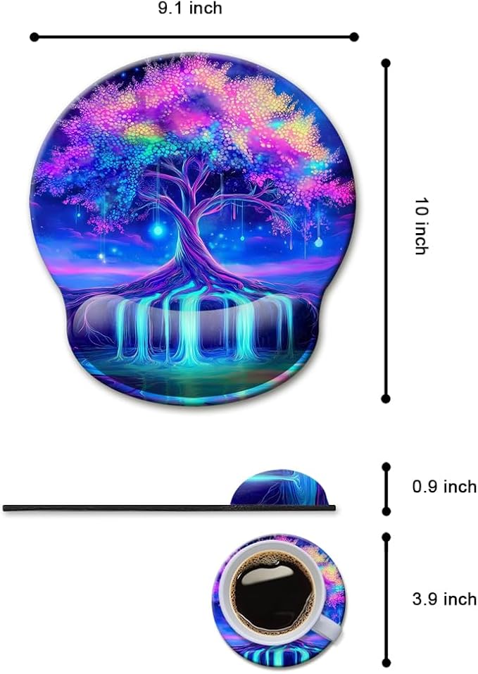 HOPONY Mouse Pad with Wrist Rest,Ergonomic Mouse Pads Wrist Support for Desk,Large Mousepad for Wireless Mouse Gaming Laptop Work Home Desk Accessories Office Supplies Decor,9 x 10 in,Purple Blue Tree