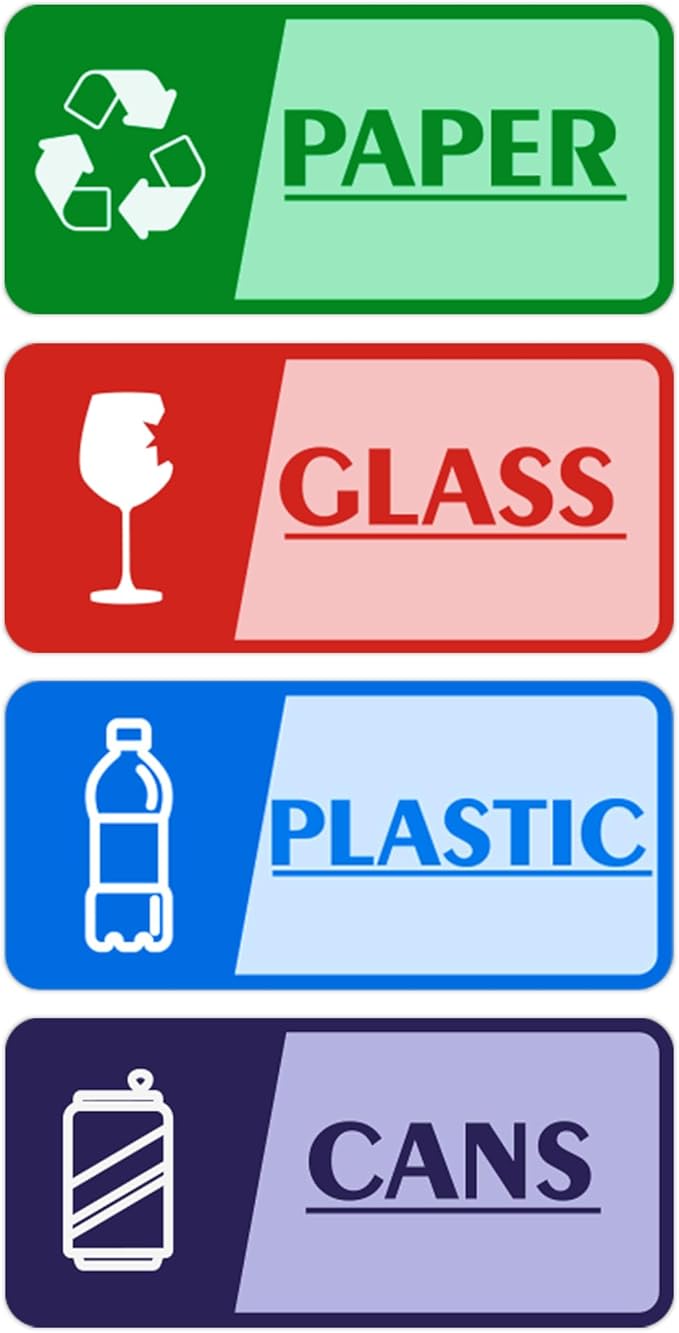4PCS Recycle Stickers for Trash Bins，Self-Adhesive Waterproof and Fade Resistant Trash Recycle Stickers, Recycling Labels for Trash Can for Home, Office, Apartment, Hotel, School and Public Area