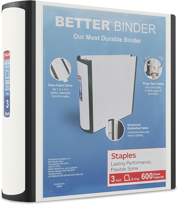 Staples 702879 Better 3-Inch D 3-Ring View Binder White (15125-Cc)