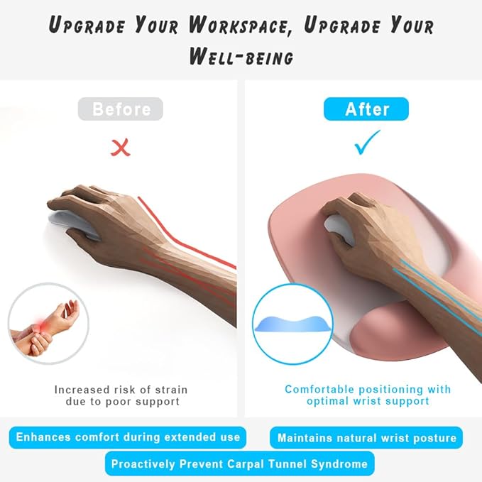 ErgoEase Ergonomic Mouse Pad with Gel Wrist Support - Premium Lycra Fabric, Non-Slip, Ideal for Laptop & Desktop, Office & Gaming，Desk Accessories (06Pink Serenity)