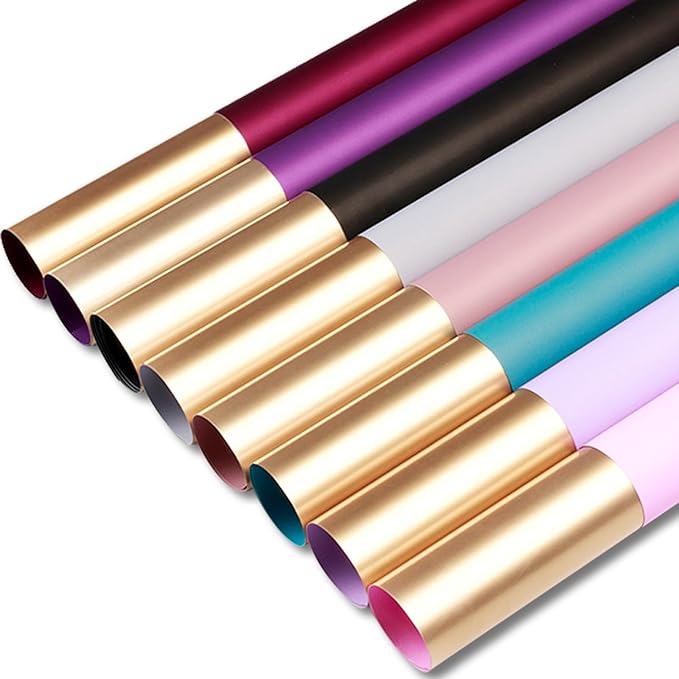 Exquisite flower gift wrapping paper - 10 sheets folded flat, with 13 color options, suitable for parties and socializing - 22 inches x21 inches each (Bright red and gold)