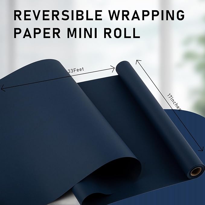Yarcony Navy Blue Kraft Paper Roll - 17Inch x 33 Feet - Navy Christmas Wrapping Paper, Solid Color Matte Blue Thick Craft Paper for Birthday, Bulletin Board, Kids Wall Art, Table Runner, Butcher