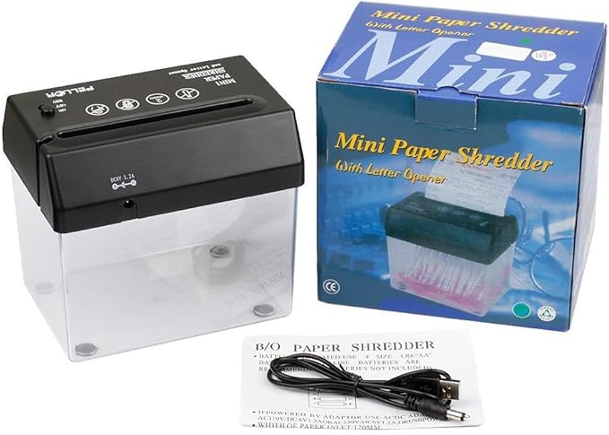 Portable Paper Shredder USB Mini Paper Shredder with Letter Opener Battery Powered A6/Folded A4 Paper Cutting Machine for Office Home School Desktop Stationery