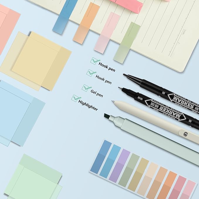 Jutom 39 Pcs Aesthetic Book Annotation Kit Highlighter with Pencil Case Bag Gel Pen Transparent Sticky Note Taking Bible Study College School Supplies(Purple,Cute Style)