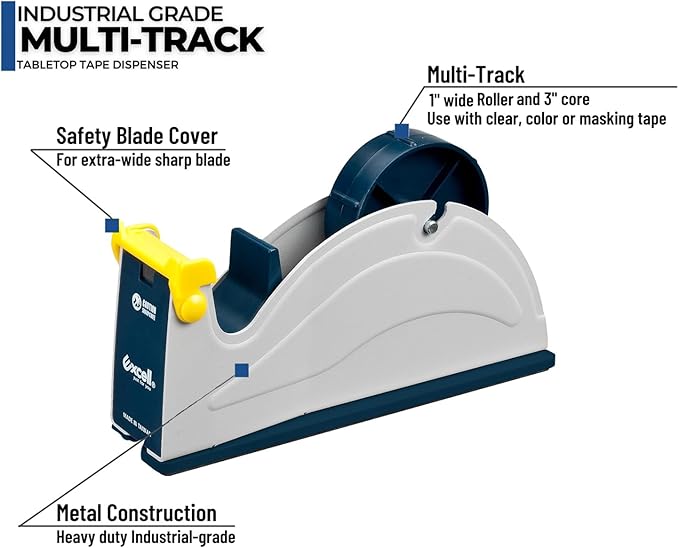 MDJ Excell Premium Steel 3 inch Core Metal Multi-Roll Desktop Tape Dispenser for Masking, Packing, Shipping, Packaging, and Painter (1-inch Wide)