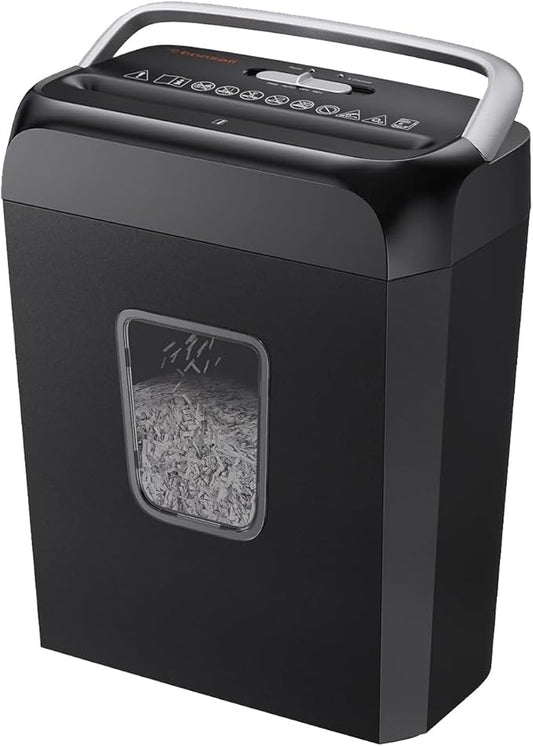Bonsaii Paper Shredder for Home Office, 6-Sheet Cross-Cut, Shreds Paper, Credit Cards, Mail, Staples & Clips, 3.4-Gallon Clear Bin with Handle