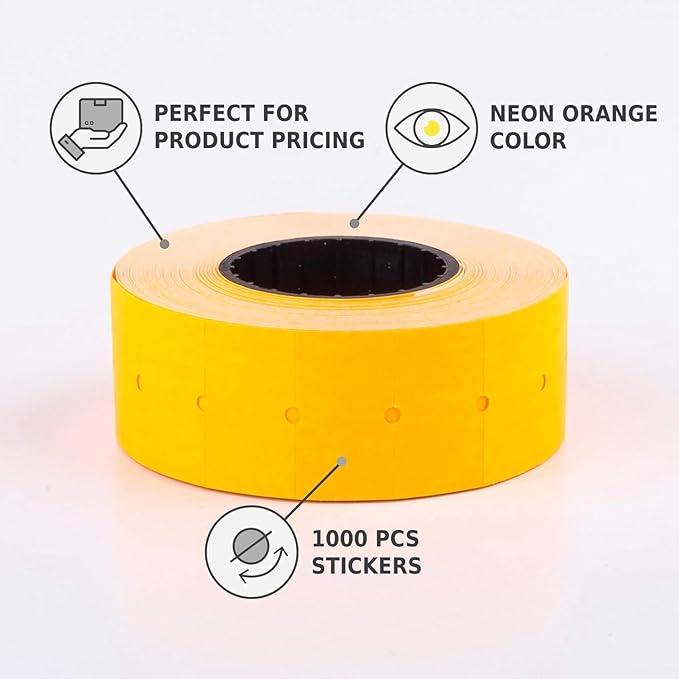 (10 Rolls - 10000 pcs) 0.82" x 0.47" (21 x 12 mm) Orange Paper Sticker Price Gun Pricemarker Labels MX-5500 (Orange)
