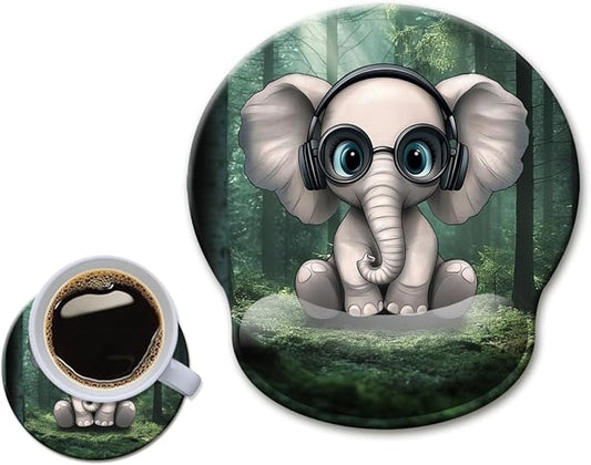 HOPONY Mouse Pad with Wrist Rest,Ergonomic Mouse Pads Wrist Support for Desk,Large Mousepad for Wireless Mouse Gaming Laptop Work Home Desk Accessories Office Supplies Decor,9 x 10 in,Cute Elephant