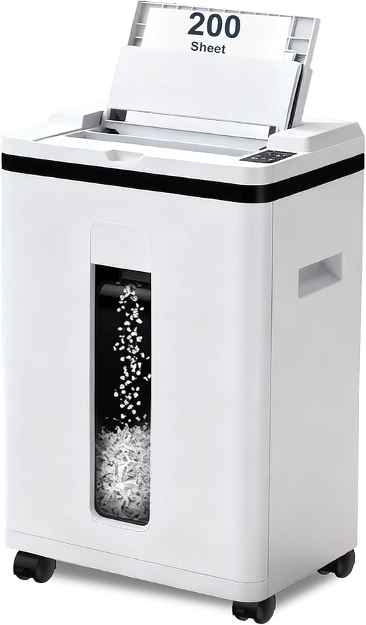 200-Sheet Auto Feed Paper Shredder, 40 Min Non-Stop Heavy Duty Shredders, P-5 Ultra Security Commercial Paper Shredder for Home Office, Micro Cut Shredder with Casters, 5.8 Gal, <60 dB(Beige)