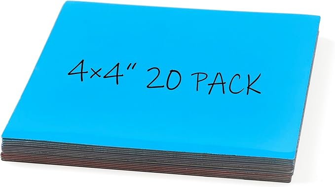 Realth Dry Erase Magnetic Labels Blue (4'' × 4'' 20 Pcs),Blank Reusable Magnet Stickers, Magnets for Whiteboard, Washable Magnetic Sheets, Magnetic Sticky Notes for Classroom Fridge Office