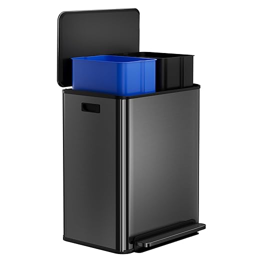 GarveeHome 60 L/16 gal Kitchen Trash Can,2×8 gal Pedal Trash Bin with Removable Baskets,Stainless Steel Garbage Can for Kitchen Office Restaurant School Hospital