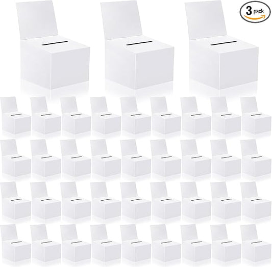 Raffle Boxes Ballot Box for Fundraising,Cardboard Box with Slot for Ticket and Removable Header Donation Boxes for Collecting Business Card Voting Contest (White 40 PCS, 6.5×4.5×4.5inch)