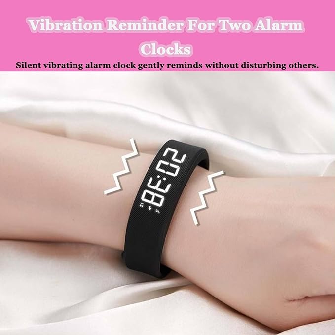 Fitsleeps Alarm Clock Watches Vibrating Alarm Wristband 40-Day Battery Life Silent Wrist Shock Bands for Deepsleepers Elderly (Black)