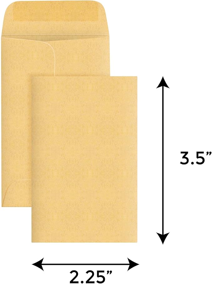 #1 Coin Envelopes 1000 Pcs - 2.25×3.5 Inches – Thick & Heavy-Duty Gummed Flapped Kraft Envelopes – Perfect for Coins, Money, Seeds, Home, Office, Wedding & Pocket Use