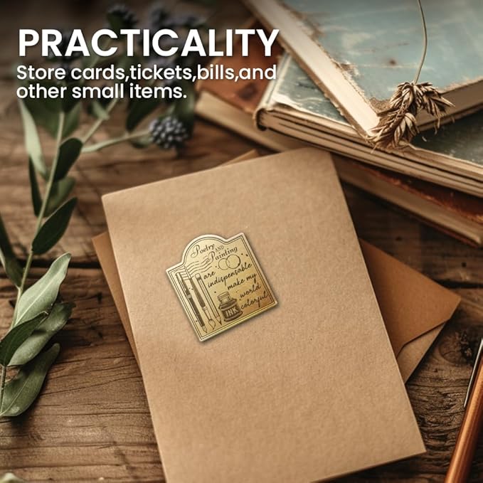 ANATTASOUL Journal Clip Vintage Pen Paintbrush and Pencil Metal Travelers Notebook Clip, Decorative Heavy Duty Brass Journal Page Holder Clips for Book, Paper, Bookmark