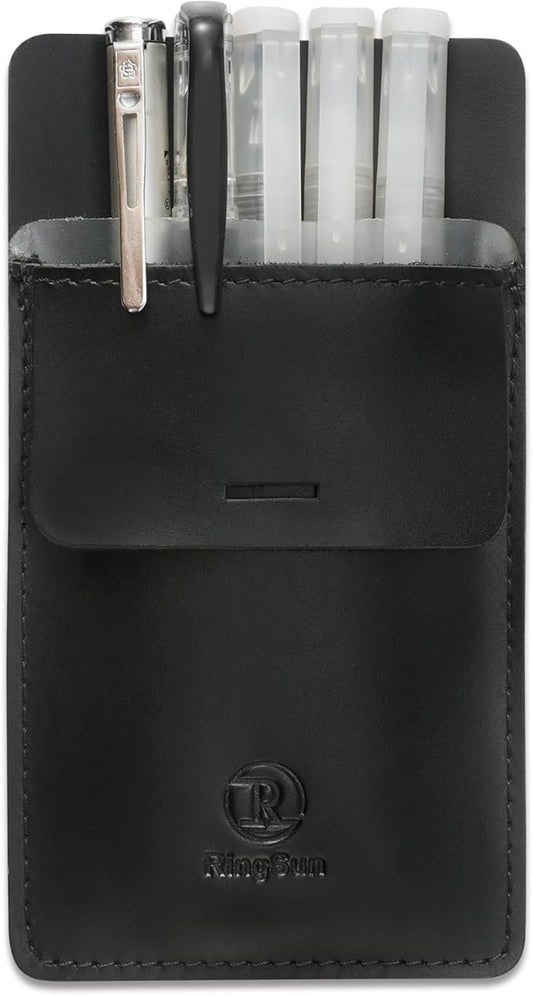 Ringsun Pocket Protector for Men, Full Grain Leather Pen Protect Holder for Heavy Duty Shirts, Lab Coats, Holds Pens, Pointers, Cards, Hold 6 Pens, Pocket Protectors for Pens and Pencils
