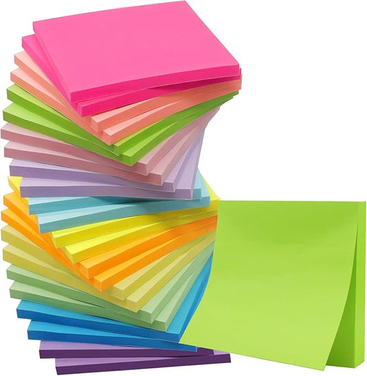 (24 Pack) Sticky Notes 3x3 in Post, 12 Bright Colors Sticky Note Self-Stick Notes Pads,Strong Adhesive, Easy to Post for Home, Office, Notebook