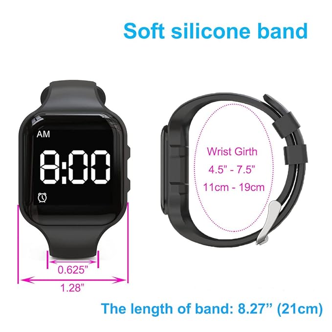 Waterproof Vibrating Alarm Watch Rechargeable 15 Alarm Reminder Watch Potty Training Watch with Lock Screen (Purple)