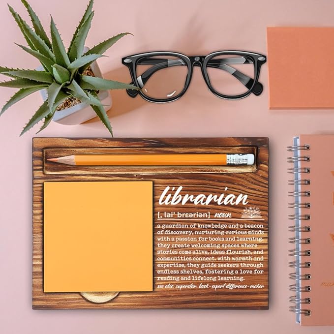 Thank You Appreciation Gift for Librarian, Inspirational Desk Sign for Librarian Library Workers Book Lovers, Appreciation Gift for School or Public Librarians Self-Stick Note Pad Holders-LBB97