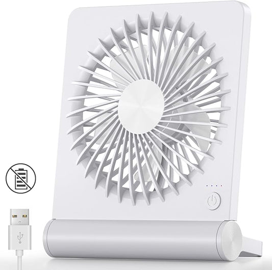 Koonie USB Fan, Strong Wind Quiet Small Desk Fan 220° Tilt Folding 3 Speeds Adjustable USB-C Powered Personal Fan for Home Office Desktop, White, NO BATTERY