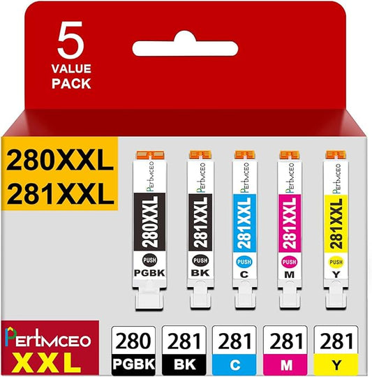 TR8622a Ink Cartridges PGI-280XXL CLI-281XXL 280 281 Compatible Ink Cartridge Replacement for Canon 280 281 Ink to use with PIXMA TR8622a TR8620a TR8622 TR8620 TR8600 TS9500 TS6300 Printer (5 Pack)