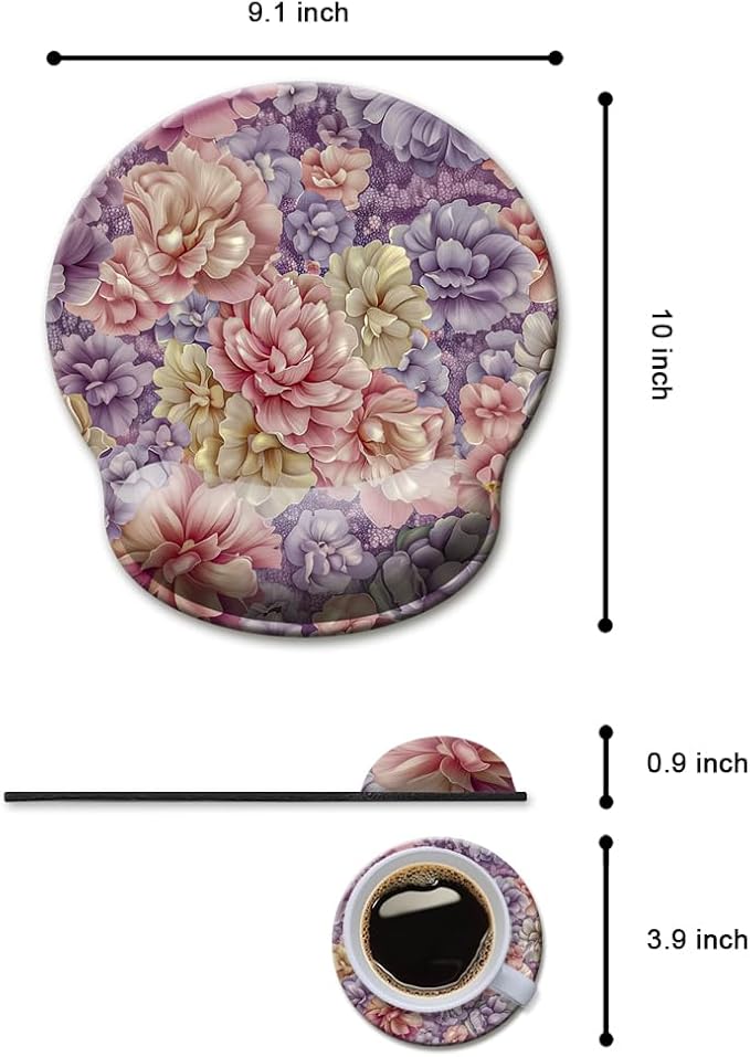 HOPONY Mouse Pad with Wrist Rest,Ergonomic Mouse Pads Wrist Support for Desk,Large Mousepad for Wireless Mouse Gaming Laptop Work Home Desk Accessories Office Supplies Decor,9 x 10 in,Purple Floral