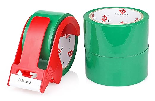 BOMEI PACK Green Packing Tape, 1.88 Inch x 55 Yards, Heavy Duty Shipping Storage Tape with Dispenser for Carton Sealing, Packaging and Moving