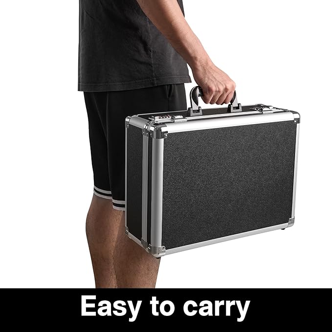 Security Lock Boxes - 16.9 x 12.2 x 6.3 Inch Large, Portable Locking Storage Totes with Dual Combination Locks, Medicine Lock Box, Lock Boxes for Personal Items, Cash & Briefcase - Black