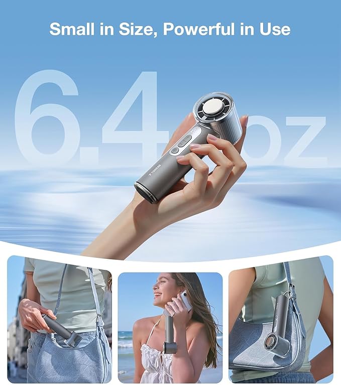 TORRAS COOLiFY iva Go Handheld Fan with Ice Cooler, 0-100 Adjustable Speed, Super Mini Powerful Portable Fan 5000mAh Rechargeable, Hand Fans for Travel Essentials, Outdoor, Gifts for Women, Charcoal